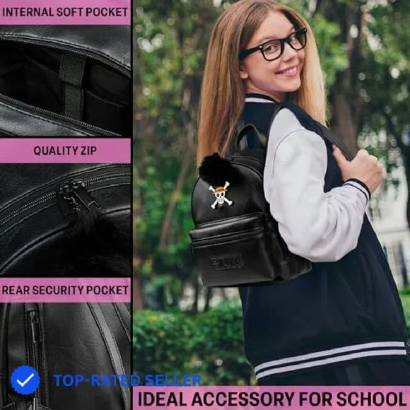 Faux Leather Mini Backpack Anime Daypack Adjustable Straps 
